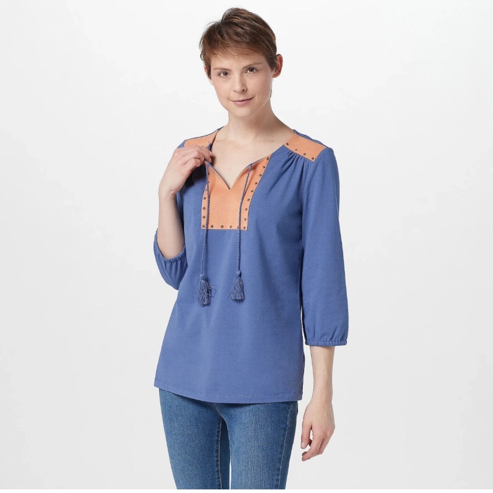 Brand New Haute Hippie TribeTunic Top with Studded Suede Detail - Size Small